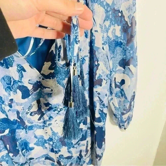 Ramy Brook Celeste Blouse Floral Printed Silk Metallic Bohemian Airy Ruffle - Picture 7 of 10